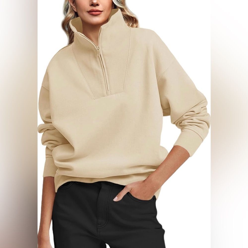 Women’s Quarter Zip Long Sleeve Sweatshirt Drop Shoulder Pullover Size S NWT